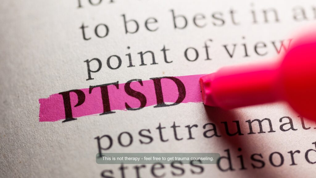 Text with the word PTSD highlighted pink